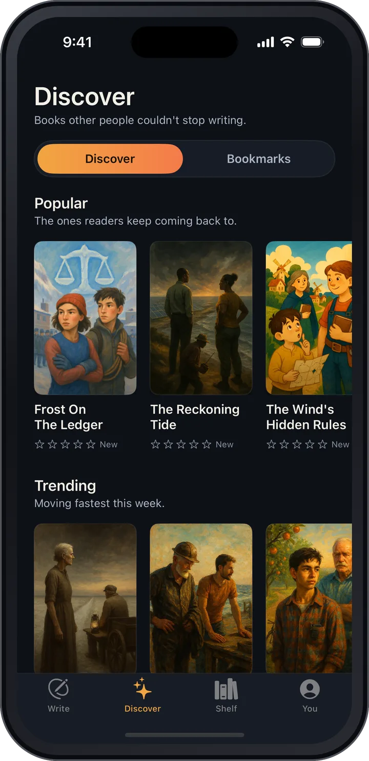 QuickNovel Discover screen with popular and trending community books
